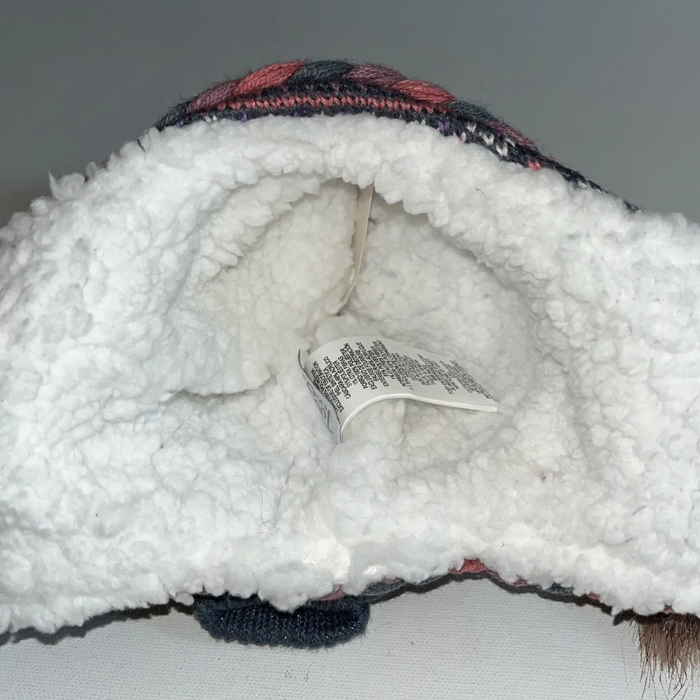 Baby Girl Infant hat with fur trim sherpa lining and 2 mittens gloves heart set